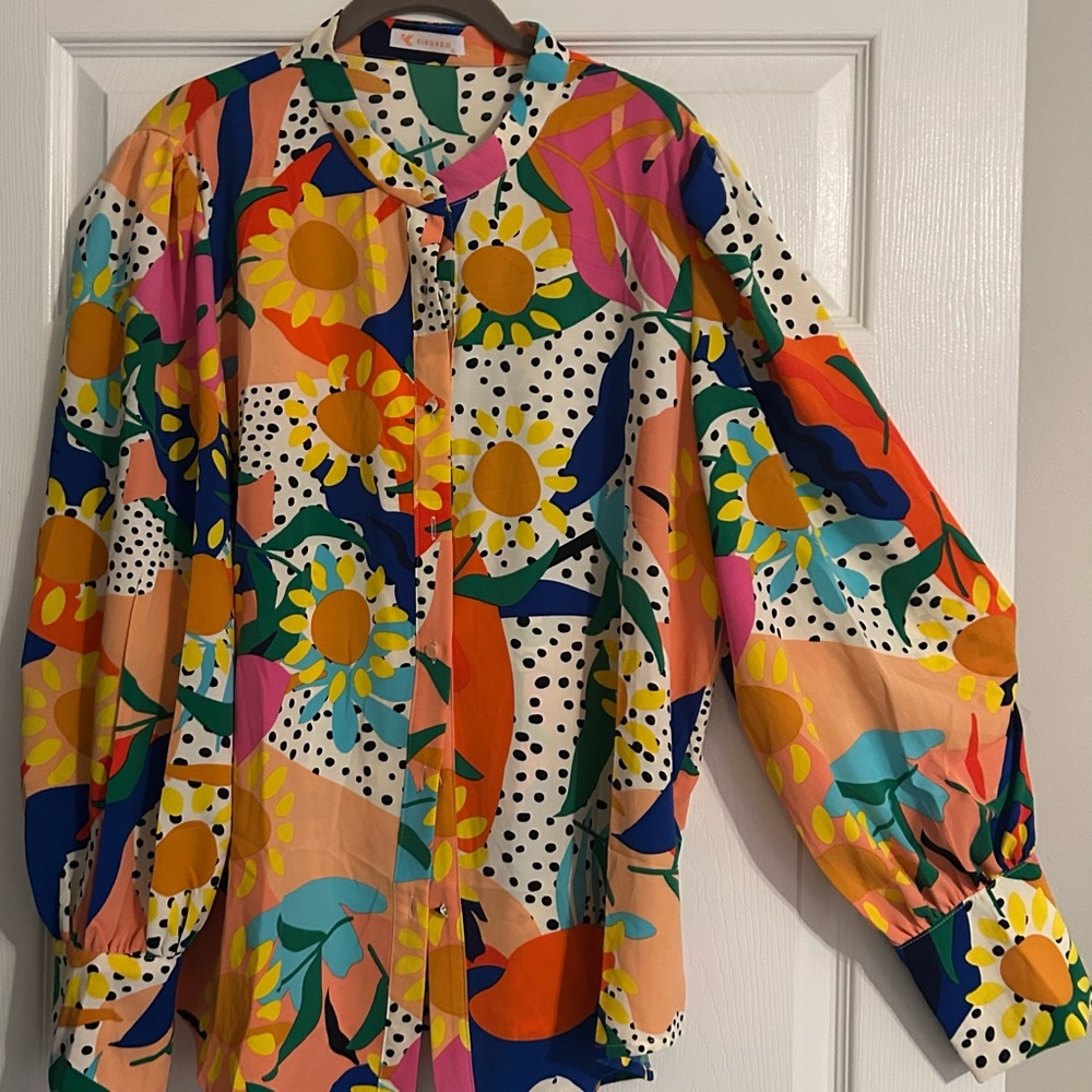 Colorful button up top